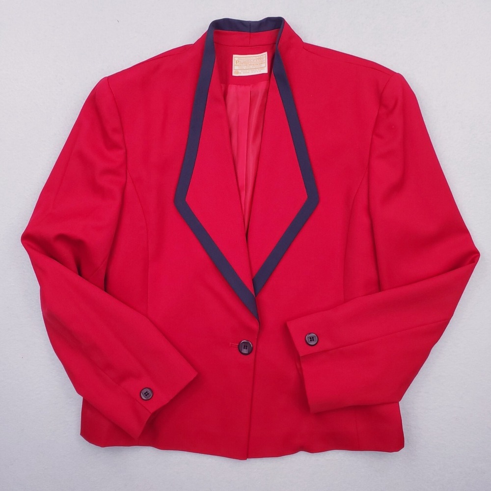 Vintage Pendleton‎ Blazer Womens 12 Red Black Suit Jacket Wool USA MADE 1 Button